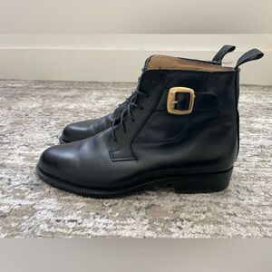 Carlo Morandi Captain Lace Up Boots Black Leather Gold Buckle Mens 8 Made Italy